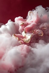 Poster - Swirling wisps of soft, glowing smoke flow gracefully through a dark red backdrop, creating an inviting and luxurious ambiance with hints of gold intermingled