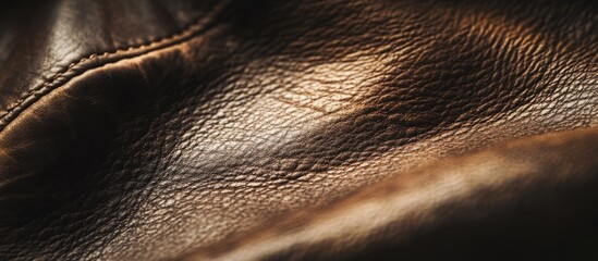 Poster - Close-up view of textured brown leather with natural light highlights and soft folds providing a detailed surface pattern Copy Space