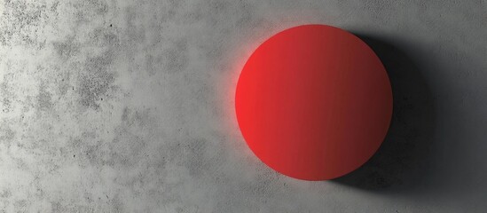 Poster - Red circular shape on textured grey wall with shadow and copy space for text