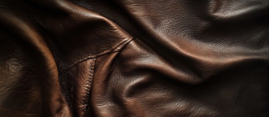 Poster - Brown leather texture close-up with visible folds and stitching details suitable for background or design purposes