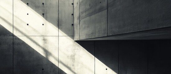 Poster - Concrete interior with geometrical lines and shadows, displaying a minimalist architectural design, suitable for modern aesthetics and Copy Space.
