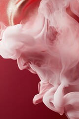 Poster - Soft, swirling wisps of smoke in shades of red and gold dance across a dark red backdrop, creating a luxurious and enchanting visual experience that evokes a sense of mystery