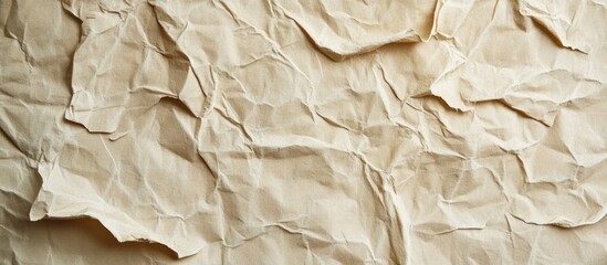 Poster - Crumpled textured paper background in beige color with natural folds and creases suitable for use as a backdrop or surface with Copy Space