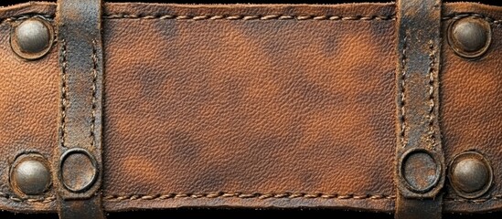 Poster - Brown leather texture with metal rivets and stitched edges suitable for backgrounds or design elements Copy Space