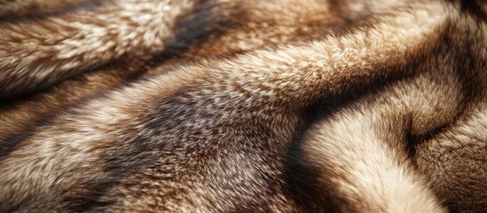 Poster - Textured close-up of luxurious faux fur fabric in warm brown tones with soft highlights and shadows suitable for backgrounds Copy Space