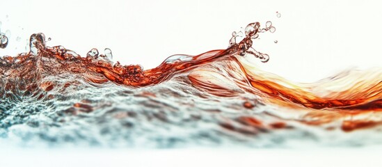Poster - abstract close-up of water surface creating dynamic waves and bubbles with shades of amber and blue 