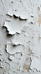 Poster - Old white paint chips away from the wall, exposing a textured surface beneath. Natural light highlights the intricate patterns and layers, evoking a sense of nostalgia in the forgotten space