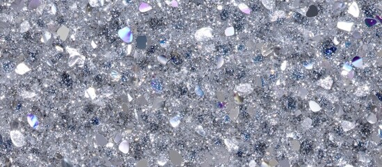 Poster - Silver glitter texture background with varying shapes sparkling under light, ideal for creative projects, Copy Space.