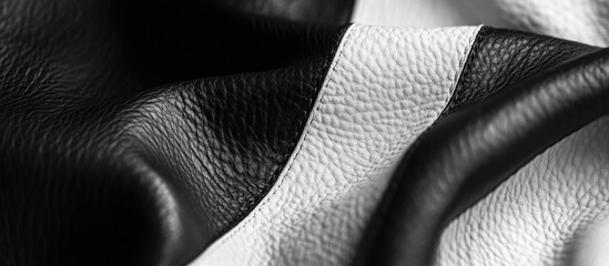 Poster - Black and white textured leather fabric with folds and natural grain pattern suitable for background or design elements Copy Space