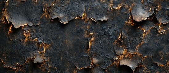 Poster - Aged and weathered textured surface with peeling dark paint revealing rust and cracks, suitable for background use, Copy Space