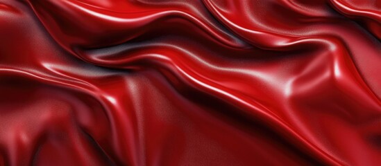 Poster - Red satin fabric texture with smooth waves and glossy appearance suitable for background use Copy Space