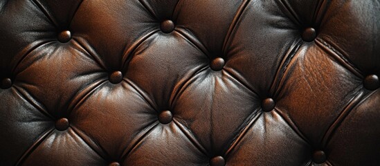 Poster - Brown leather tufted sofa upholstery texture with button details and highlights Copy Space