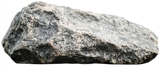 Poster - Large rough granite boulder isolated on white background with natural texture and color variations for use in design projects Copy Space