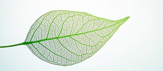 Poster - Translucent green leaf with detailed veins on a light background for nature and botanical themes Copy Space