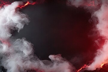 Poster - Dramatic red neon smoke swirls around a glowing fire-like effect, forming an elegant frame that is perfect for text overlays. The striking contrast enhances any design