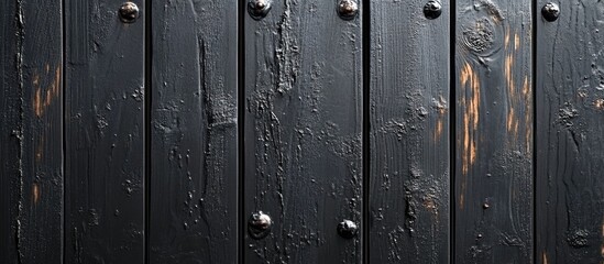Poster - Black weathered wooden planks with metallic rivets textured background ideal for various design needs Copy Space