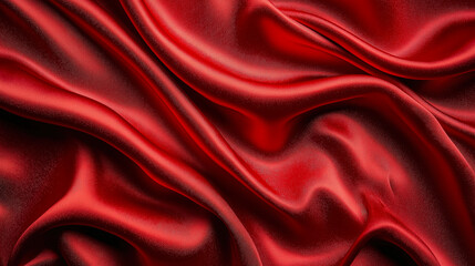 Aufkleber - Rich crimson silk fabric draped elegantly, showcasing smooth texture and vibrant color in a soft, illuminated setting