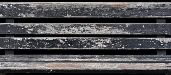 Poster - Wooden park bench surface with weathered paint and visible textures suitable for backgrounds or overlays. Copy Space.
