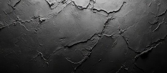 Aufkleber - Textured black wall surface with visible cracks and a matte finish showcasing abstract design elements and monochromatic tones Copy Space