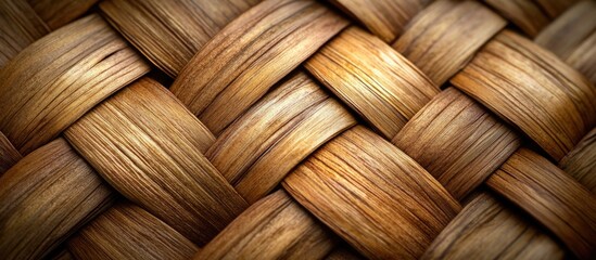 Aufkleber - Close-up view of intricately woven natural fibers in various shades of brown with texture details, ideal for background or texture use