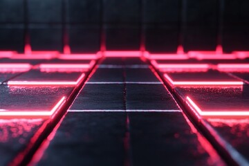 Poster - Bright red neon grid emits an energetic glow, perfect for creating an exciting dance floor atmosphere. Open space available for showcasing logos or event names