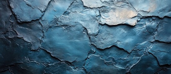 Poster - Textured blue stone wall with abstract patterns, close-up view, natural stone surface, ideal for backgrounds, Copy Space