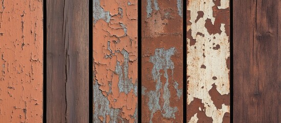 Poster - Collection of textured wooden planks with various paint colors and distressed finishes suitable for backgrounds and design elements Copy Space