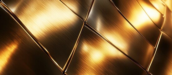 Poster - Close-up of brushed metallic surface with reflective golden texture and light reflections suitable for background design and Copy Space
