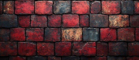 Aufkleber - textured red and black weathered brick wall background with uneven surface and copy space