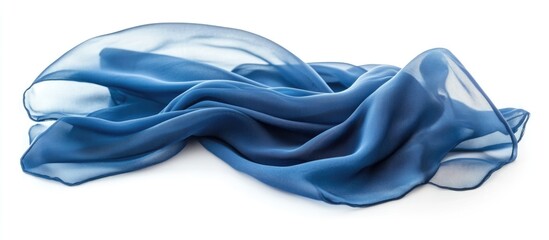 Poster - blue silk fabric draped elegantly on a white background with soft folds and flowing texture copy spa