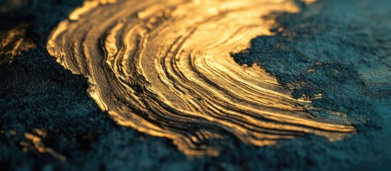 Aufkleber - Golden metallic paint swirl on textured surface with abstract patterns and details, suitable for artistic backgrounds and design elements