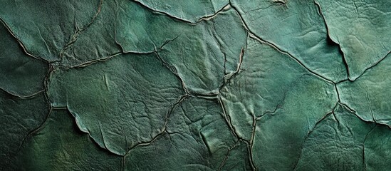 Poster - Textured green leather background with visible cracks and creases for design applications Copy Space