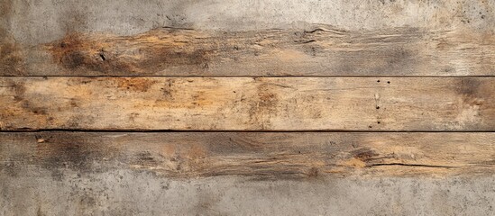 Poster - Wooden planks on a textured concrete surface background with natural weathered appearance and copy space for text