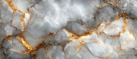 Poster - Marble texture background with gray and white veins and golden highlights suitable for design and copy space