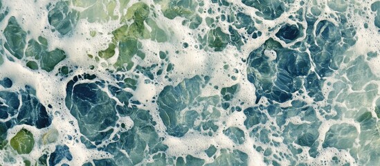Aufkleber - Abstract Close-up of Ocean Waves with Foam and Bubbles in Various Shades of Blue, Green and White, Ideal for Background Design Copy Space