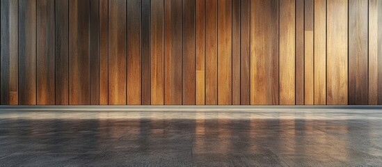 Poster - wooden wall background with polished concrete floor and soft lighting copy space
