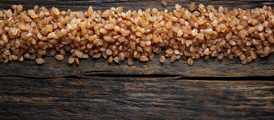 Aufkleber - Brown sesame seeds arranged on a rustic wooden background with ample space for text Copy Space