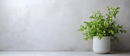 Poster - Potted green plant on a light textured background with ample copy space for text placement