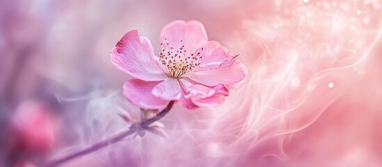 Aufkleber - Close-up of a delicate pink flower with soft blurred background and ethereal light effects, perfect for floral themes and decorative use Copy Space
