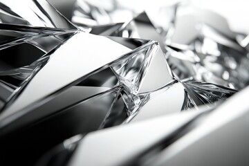 Poster - Broken glass shards create an intriguing display with a smooth black-to-white gradient, highlighting sharp angles
