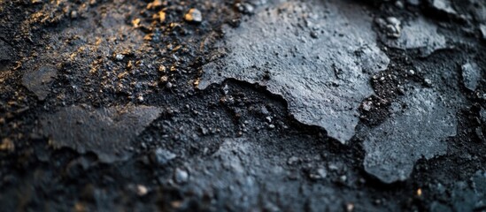 Aufkleber - Dark textured surface with cracks and uneven patches of asphalt, featuring a mix of black and gray tones, suitable for background use. Copy Space