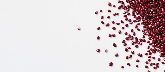 Aufkleber - Red adzuki beans scattered on a white background with copy space for text placement