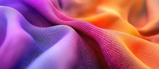 Aufkleber - Colorful fabric texture with smooth flowing waves in purple, pink and orange shades suitable for background or textile designs Copy Space