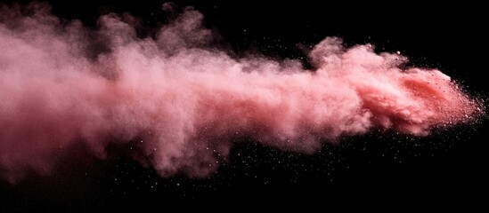 Aufkleber - Pink powder explosion on black background creating dynamic cloud shape with particles and copy space for text