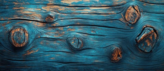 Poster - Textured blue wooden background with knots and grains suitable for various design applications Copy Space