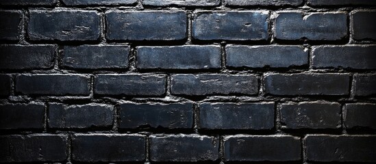Poster - Black brick wall texture background with uneven surface and shadows ideal for use in design projects and presentations Copy Space