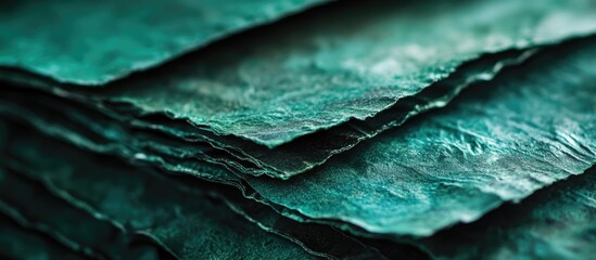 Aufkleber - Textured layers of aged teal paper or material with a slight sheen and detailed folds suitable for various backgrounds Copy Space