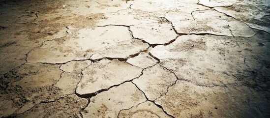 Poster - Cracked dry earth surface texture with visible fissures and uneven ground detail suitable for background use Copy Space