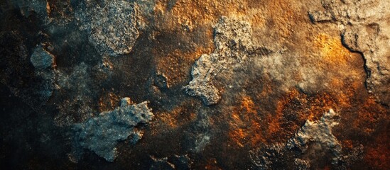Aufkleber - Textured surface with rust and corrosion in shades of brown and grey illuminated by warm light showcasing intricate details and patterns Copy Space