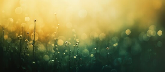 Poster - Abstract blurred background of wildflowers with bokeh effect and soft golden light, suitable for text overlay and design projects. Copy Space